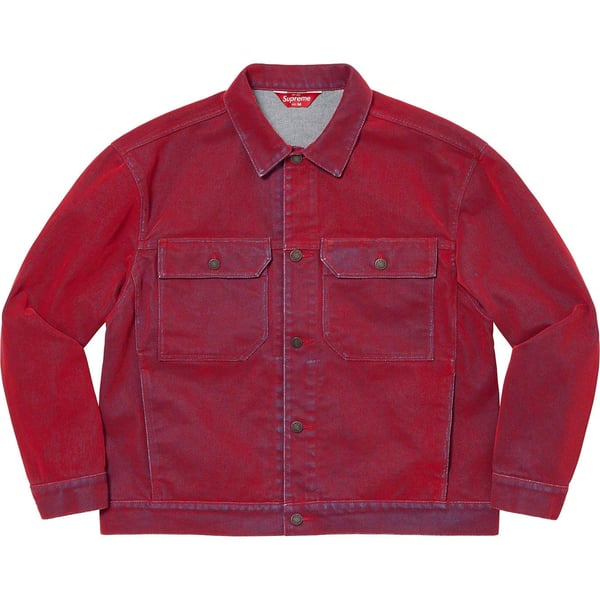 Supreme Flocked Denim Trucker Jacket - Red (front)
