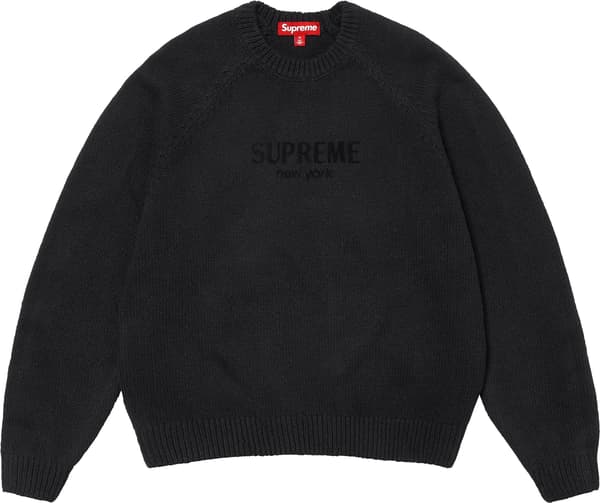Supreme Flocked Logo Sweater - Black (front)