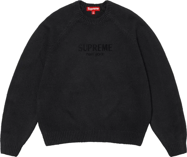 Supreme Flocked Logo Sweater - Black (front)