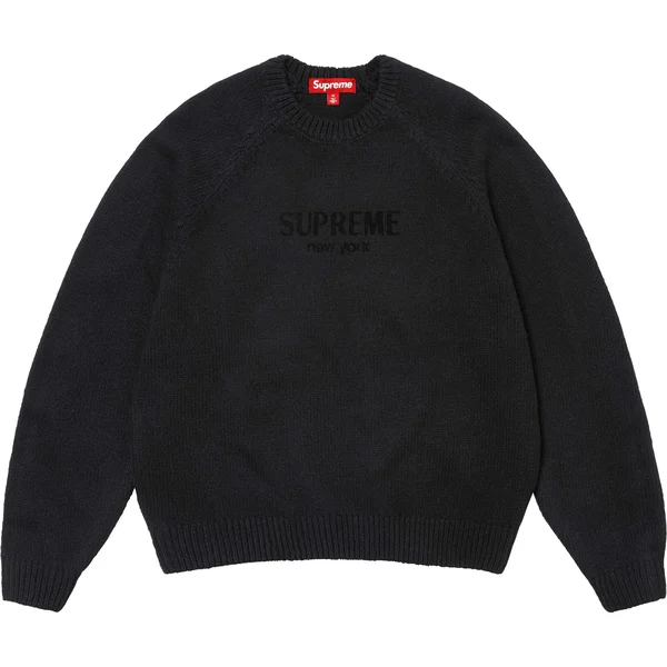 Supreme Flocked Logo Sweater - Black (front)