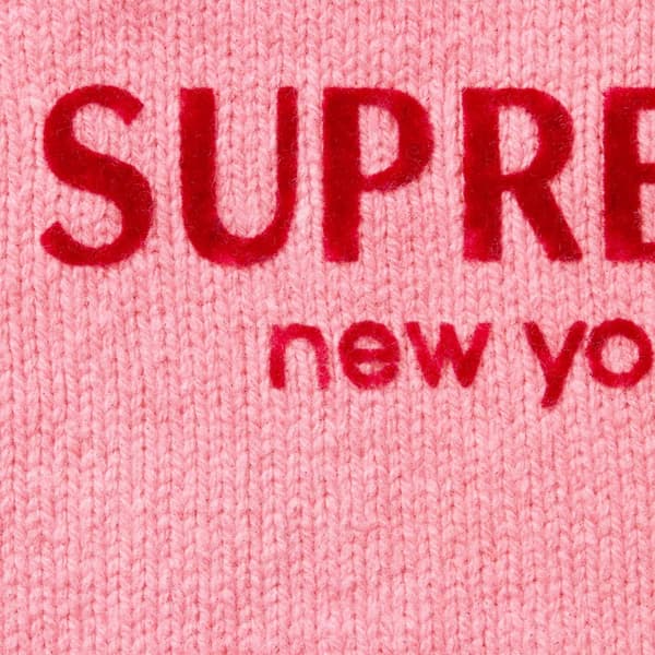 Supreme Flocked Logo Sweater - Pink (front)