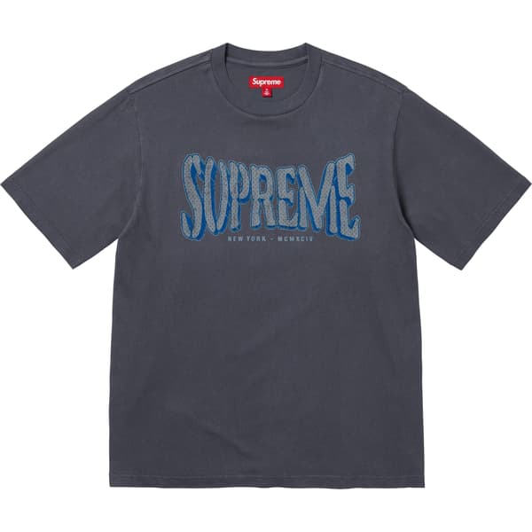 Supreme Flocked Washed S/S Top - Dusty Navy (front)