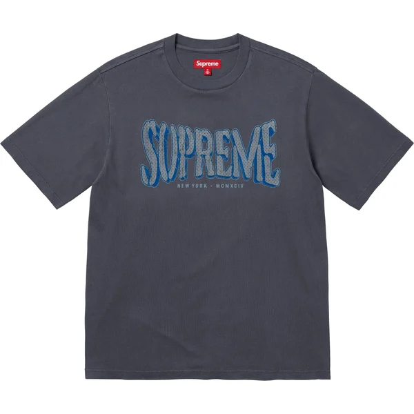 Supreme Flocked Washed S/S Top - Dusty Navy (front)