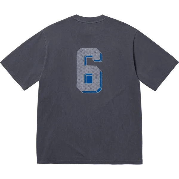 Supreme Flocked Washed S/S Top - Dusty Navy (front)