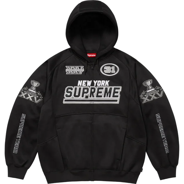 Supreme Football Zip Up Hooded Sweatshirt - Black (front)