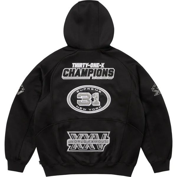 Supreme Football Zip Up Hooded Sweatshirt - Black (front)