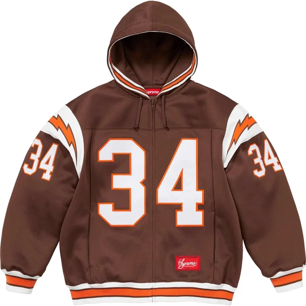 Supreme Football Zip Up Hooded Sweatshirt - Brown (front)
