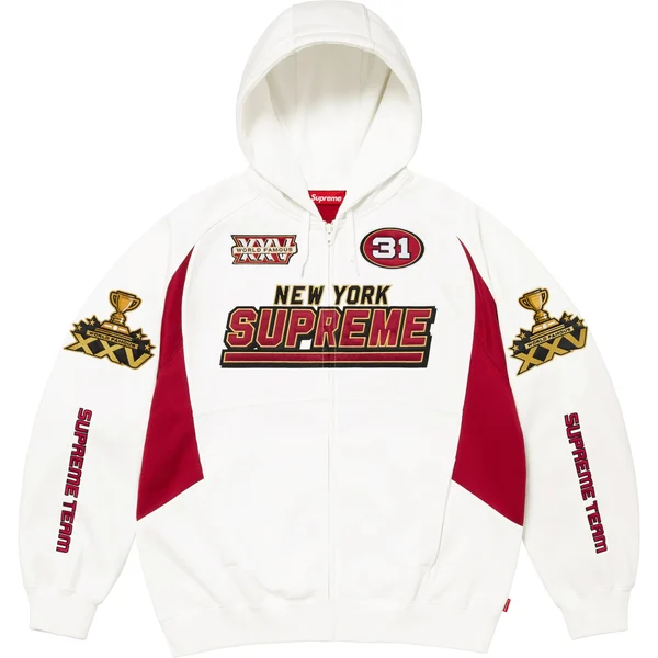 Supreme Football Zip Up Hooded Sweatshirt - White (front)