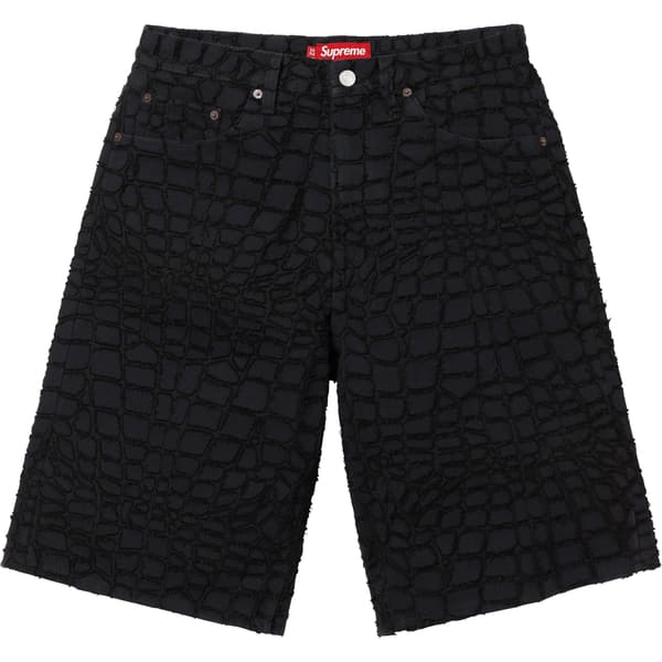 Supreme Frayed Croc Baggy Denim Short - Black (front)