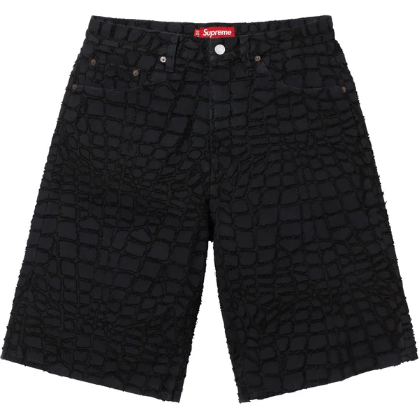 Supreme Frayed Croc Baggy Denim Short - Black (front)