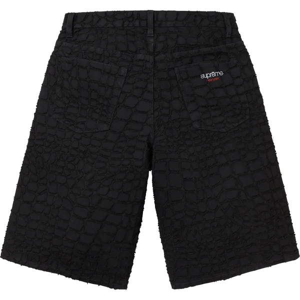 Supreme Frayed Croc Baggy Denim Short - Black (front)