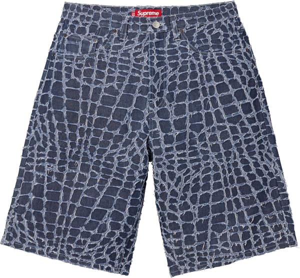 Supreme Frayed Croc Baggy Denim Short - Indigo (front)