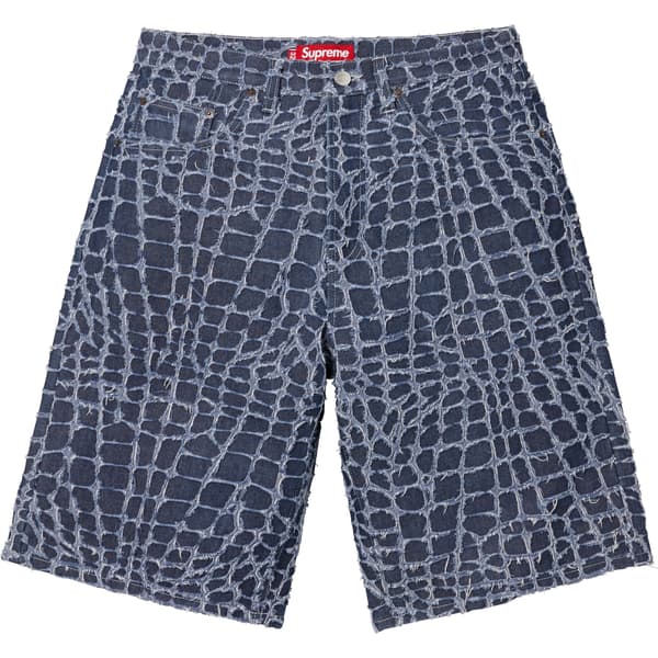 Supreme Frayed Croc Baggy Denim Short - Indigo (front)