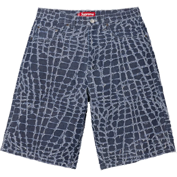 Supreme Frayed Croc Baggy Denim Short - Indigo (front)
