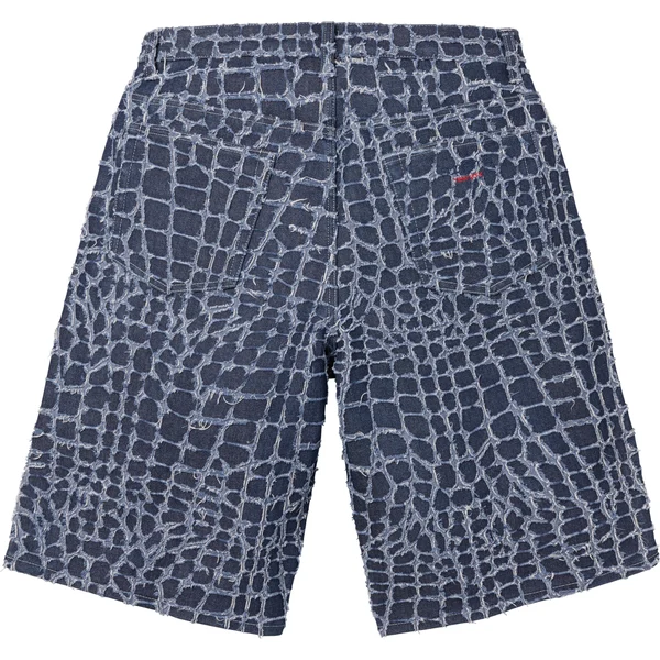 Supreme Frayed Croc Baggy Denim Short - Indigo (front)
