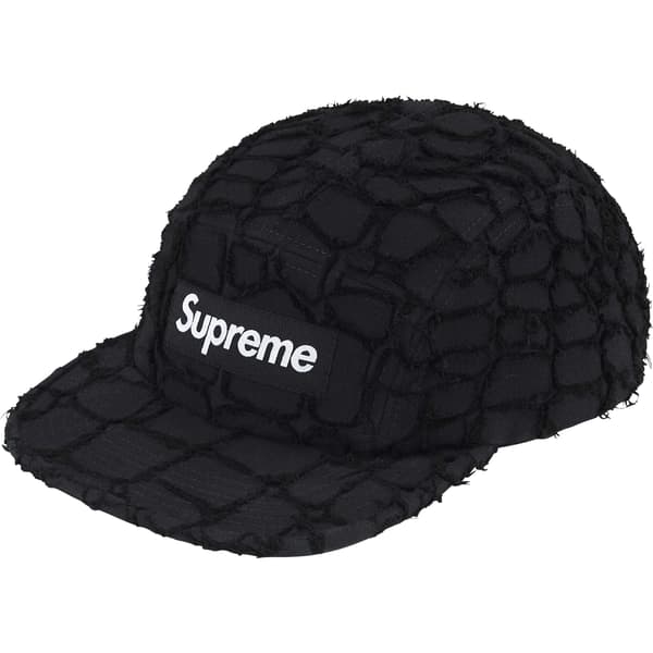 Supreme Frayed Croc Denim Camp Cap - Black (front)
