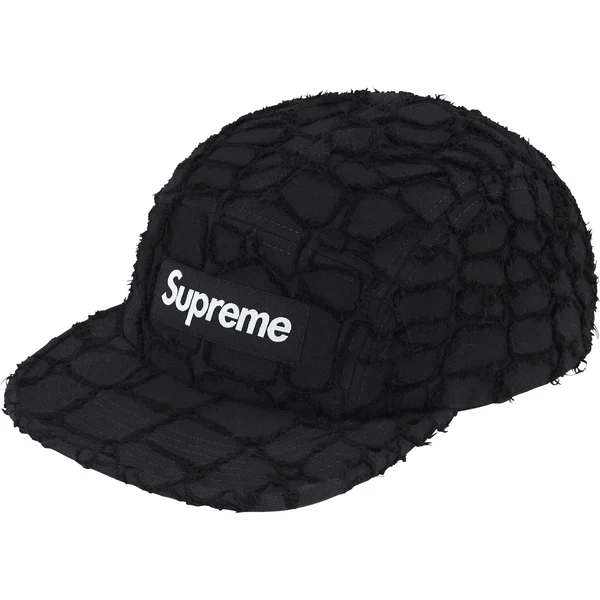 Supreme Frayed Croc Denim Camp Cap - Black (front)