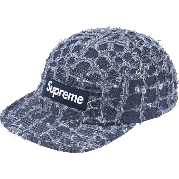 Supreme Frayed Croc Denim Camp Cap - Indigo (front)