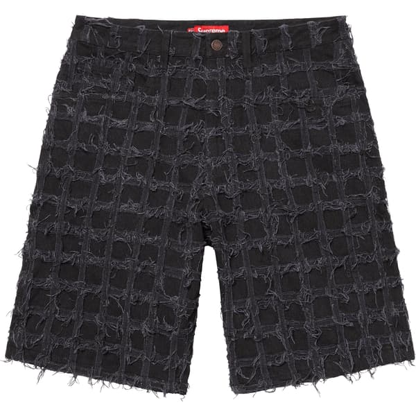 Supreme Frayed Patchwork Baggy Denim Short - Washed Black (front)