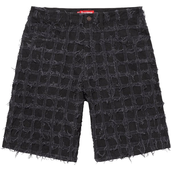 Supreme Frayed Patchwork Baggy Denim Short - Washed Black (front)