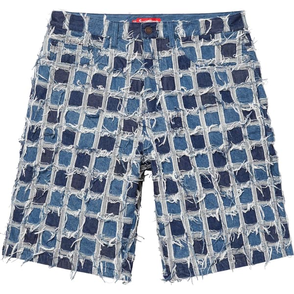 Supreme Frayed Patchwork Baggy Denim Short - Washed Blue (front)