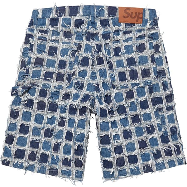 Supreme Frayed Patchwork Baggy Denim Short - Washed Blue (front)