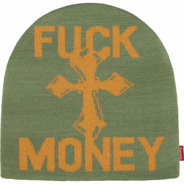 Supreme Fuck Money Beanie - Olive (front)