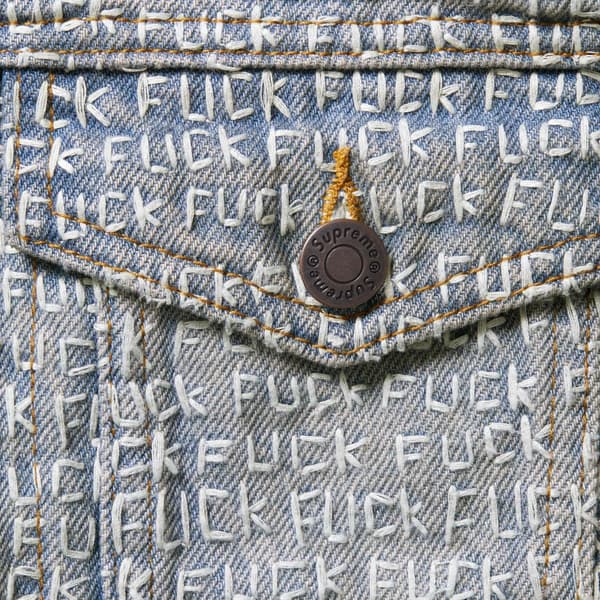 Supreme Fuck Stitch Denim Trucker Jacket - Blue (front)