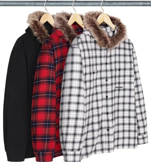 Supreme Fur Trim Flannel Hooded Shirt - Product Image
