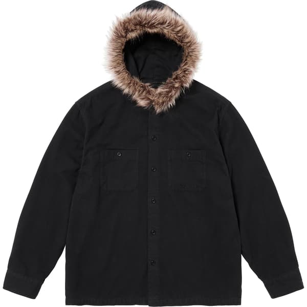 Supreme Fur Trim Flannel Hooded Shirt - Black (front)