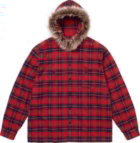 Supreme Fur Trim Flannel Hooded Shirt Red Plaid