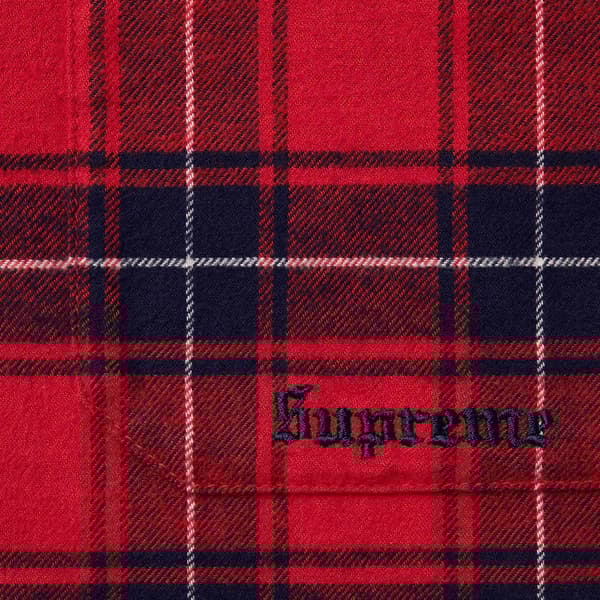 Supreme Fur Trim Flannel Hooded Shirt - Red Plaid (front)
