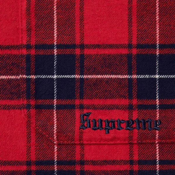 Supreme Fur Trim Flannel Hooded Shirt - Red Plaid (front)