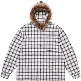 Supreme Fur Trim Flannel Hooded Shirt White Plaid
