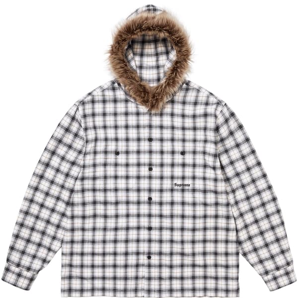 Supreme Fur Trim Flannel Hooded Shirt - White Plaid (front)
