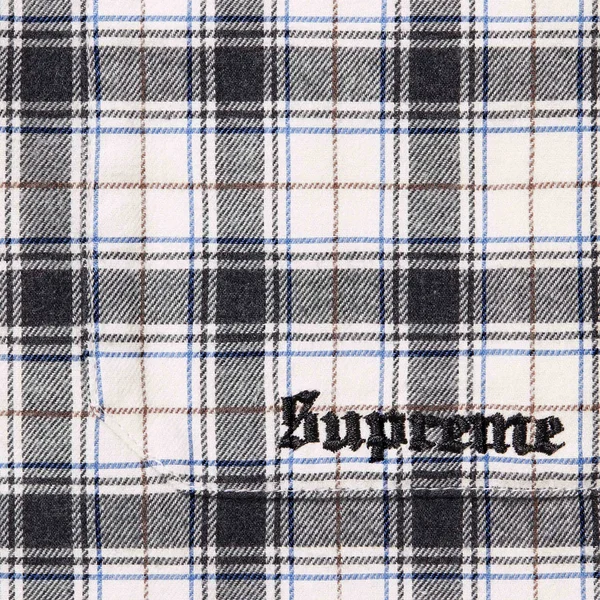 Supreme Fur Trim Flannel Hooded Shirt - White Plaid (front)
