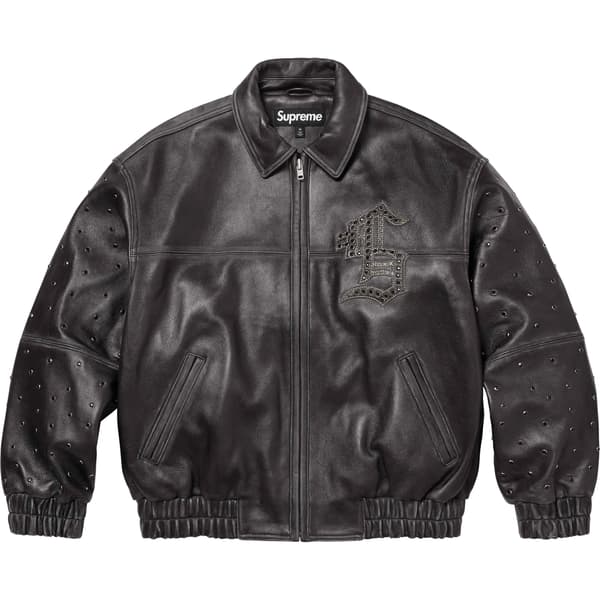 Supreme Gem Studded Leather Jacket - Black (front)