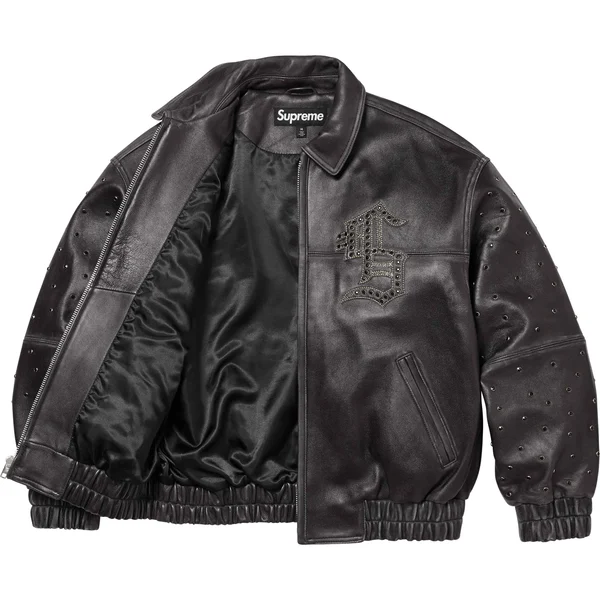Supreme Gem Studded Leather Jacket - Black (front)