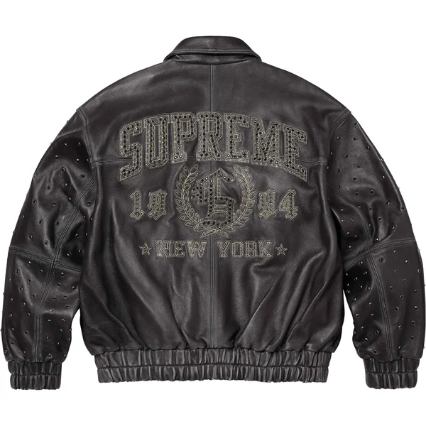 Supreme Gem Studded Leather Jacket - Black (front)