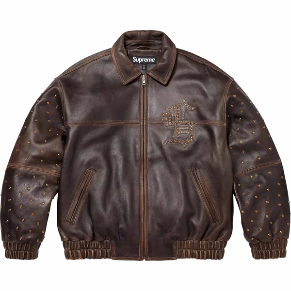 Supreme Gem Studded Leather Jacket - Brown (front)