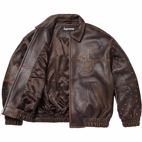 Supreme Gem Studded Leather Jacket - Brown (front)