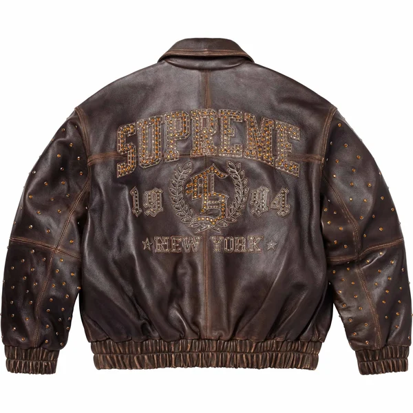 Supreme Gem Studded Leather Jacket - Brown (front)