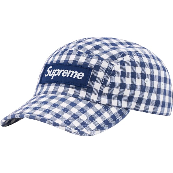 Supreme Gingham Camp Cap - Navy (front)