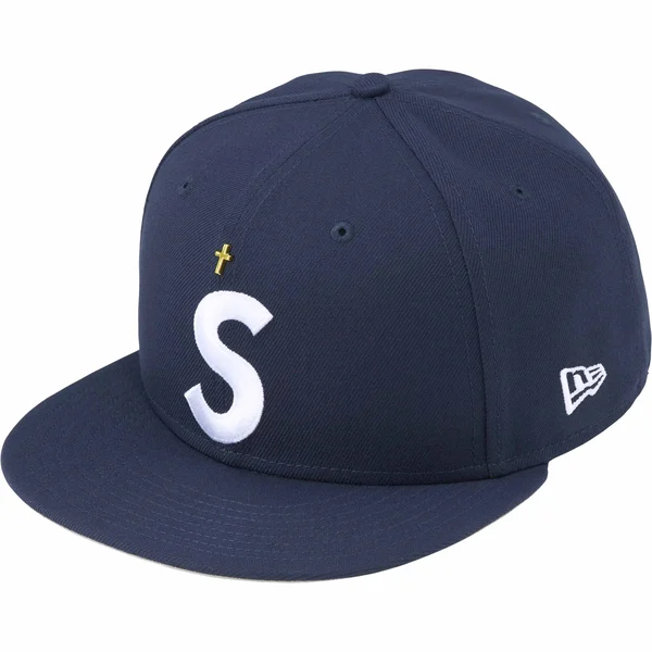 Supreme Gold Cross S Logo New Era - Light Navy (front)