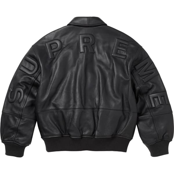 Supreme GORE-TEX Infinium WINDSTOPPER Leather Varsity Jacket - Black (front)