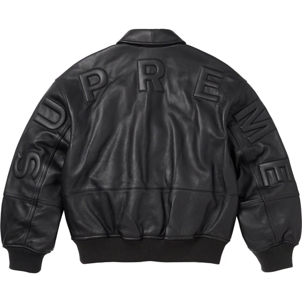 Supreme GORE-TEX Infinium WINDSTOPPER Leather Varsity Jacket - Black (front)