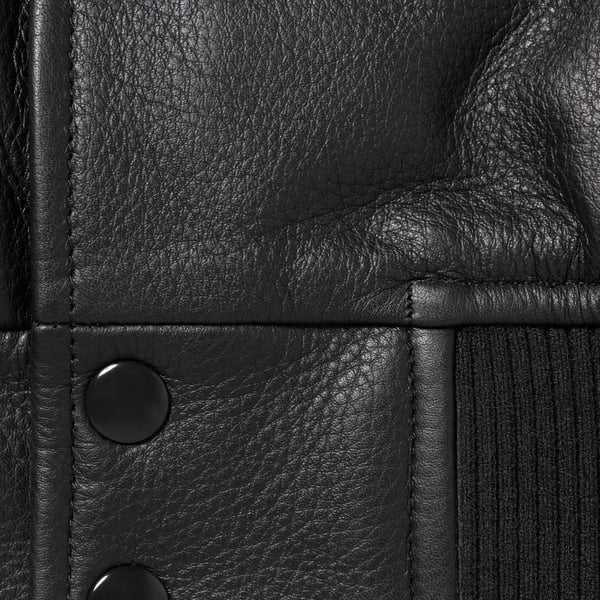 Supreme GORE-TEX Infinium WINDSTOPPER Leather Varsity Jacket - Black (front)