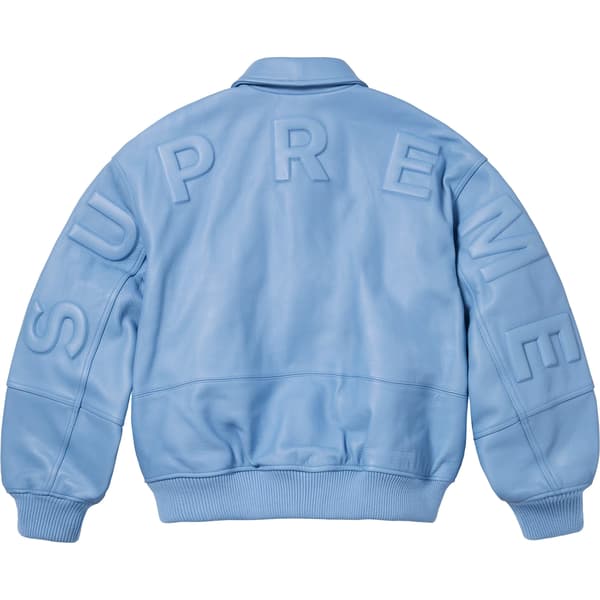 Supreme GORE-TEX Infinium WINDSTOPPER Leather Varsity Jacket - Light Blue (front)