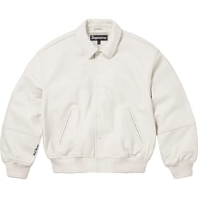 Supreme GORE-TEX Infinium WINDSTOPPER Leather Varsity Jacket White