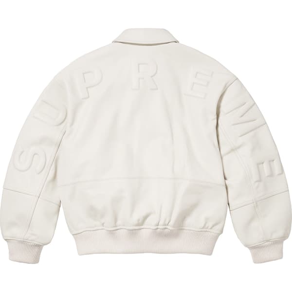 Supreme GORE-TEX Infinium WINDSTOPPER Leather Varsity Jacket - White (front)